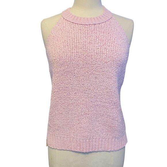 J Crew High Neck Cotton Sweater Shirt Pink Sleeveless Feminine Coquette Preppy-L - Picture 1 of 15